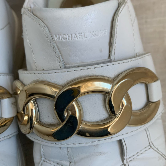 MICHAEL KORS Women's Kenna‎ Embellished Sneakers In Optic White Leather - Picture 9 of 11